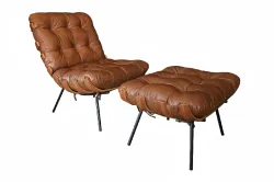 Poltrona Costela Com Puff Couro